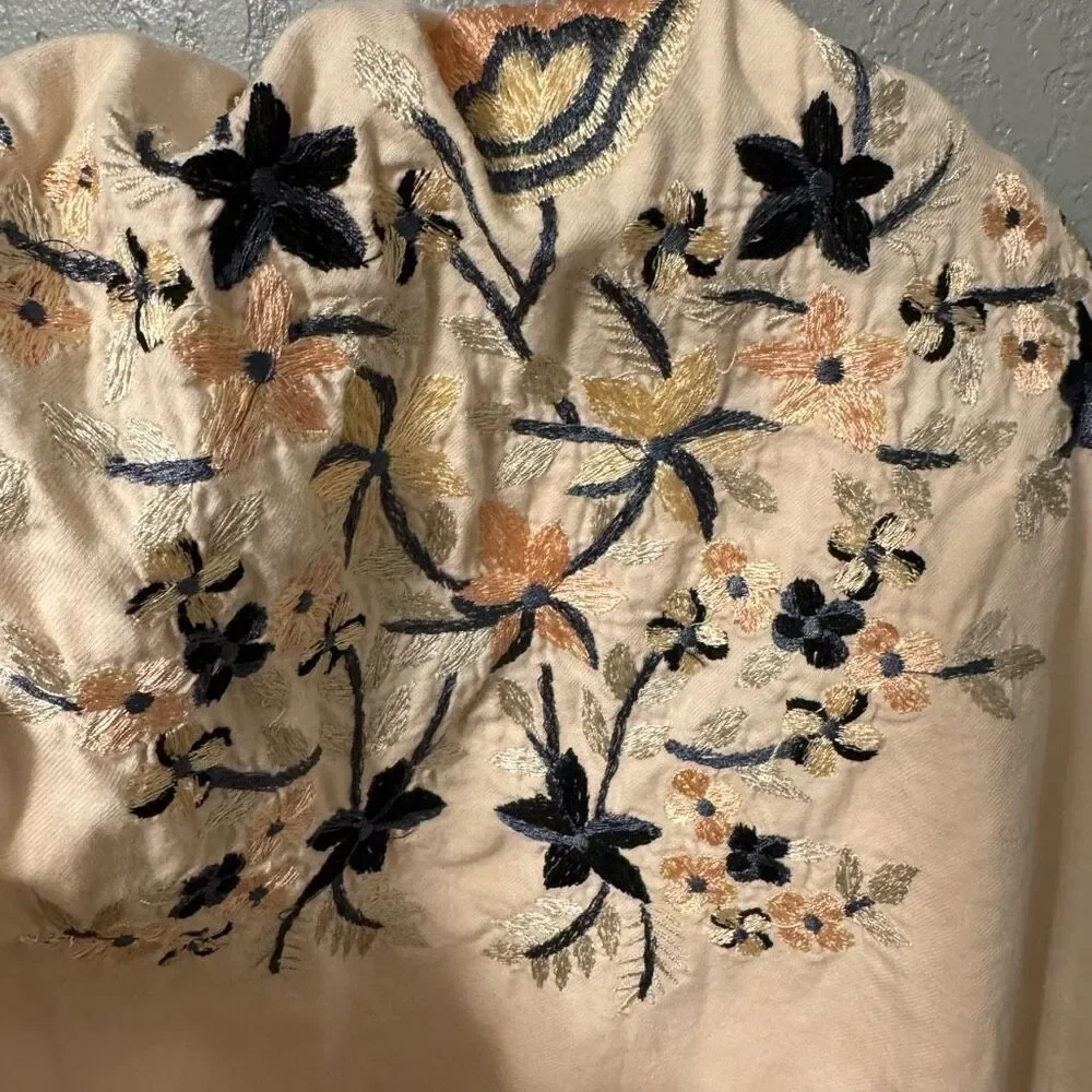 Free People Fleur Du Jour Embroidered Tunic Mini Dress Off Shoulder size Small